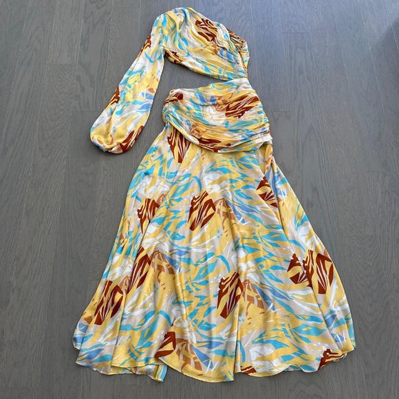 Bronx and Banco Jafari Isla Dress Yellow One Shoulder Maxi Floral Cut Out Sz XS - Picture 3 of 11